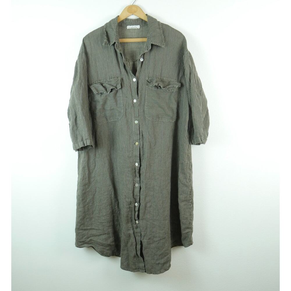 Liabella Linen Shirtdress One Size XL ? Striped Button Front Relaxed Lagenlook